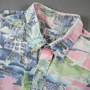 Vintage 90s Reyn Spooner Hawaiian Shirt XL Pastel Pink Blue Scenic Reverse Aloha